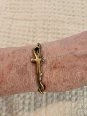 Alex & Ani Burnished Gold Cross Bracelet Christian Symbol Whimsical Fairy